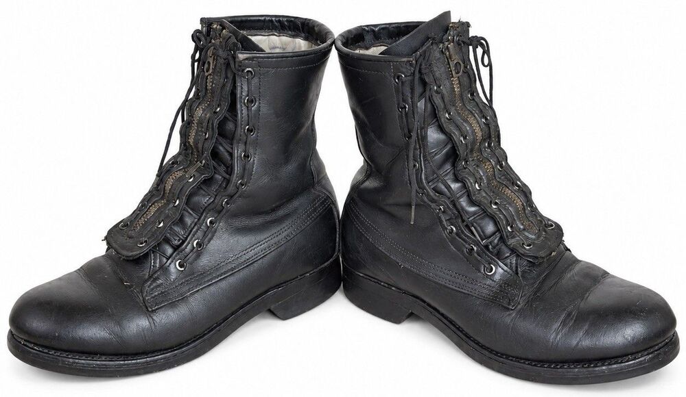 Vintage Biltrite Combat Boots Mens 8.5 D Black Leather Lace Up Front Zip